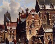 阿德里亚努斯 埃沃森 : Figures In The Streets Of A Wintry Town